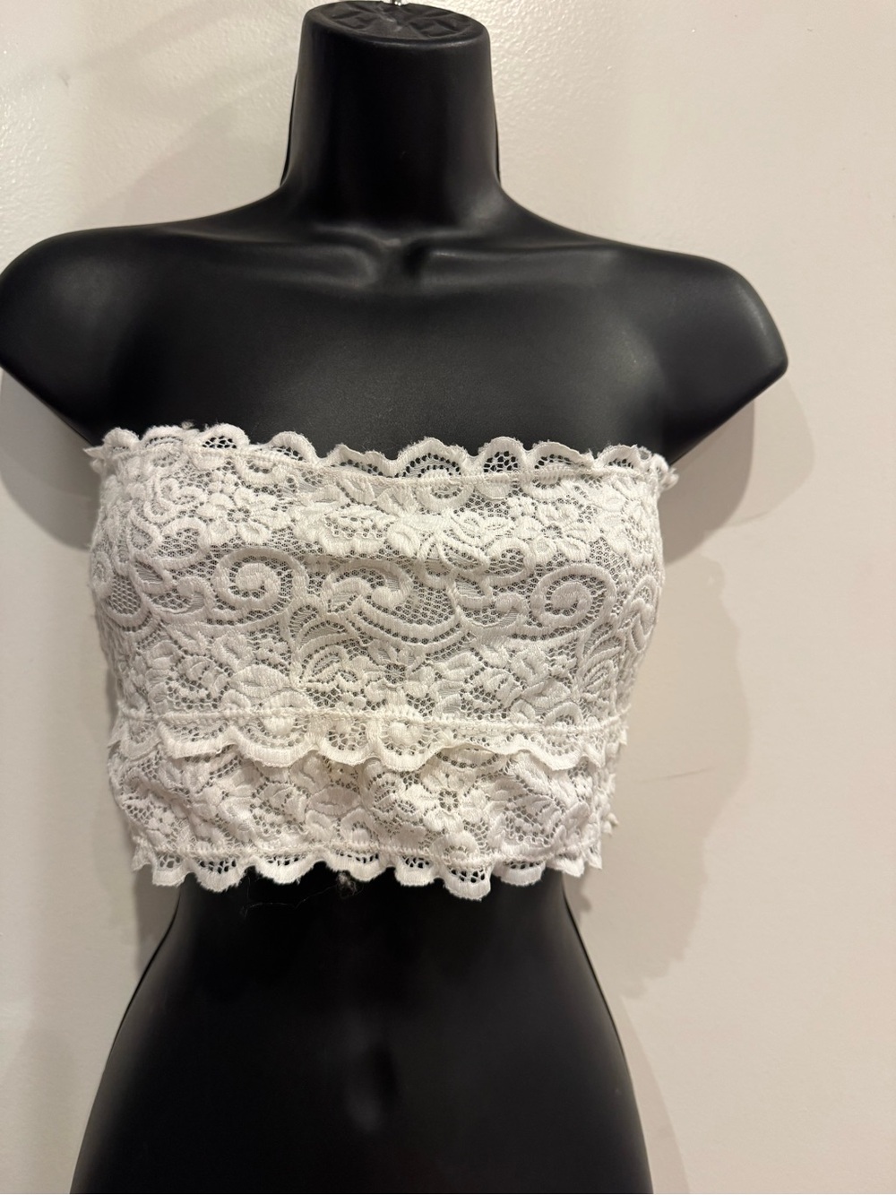 White Lace Strapless Crop Top